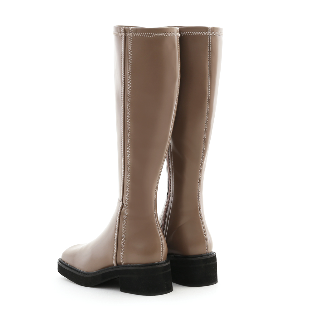 Stitched Square Toe Thick Sole Tall Boots Mocha grey