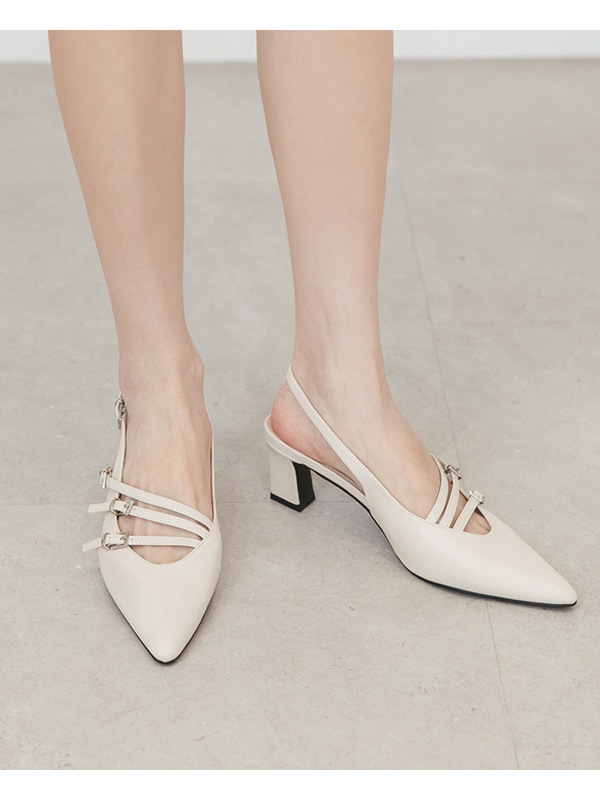 Three-Strap Pointed-Toe Slingback Heels 米