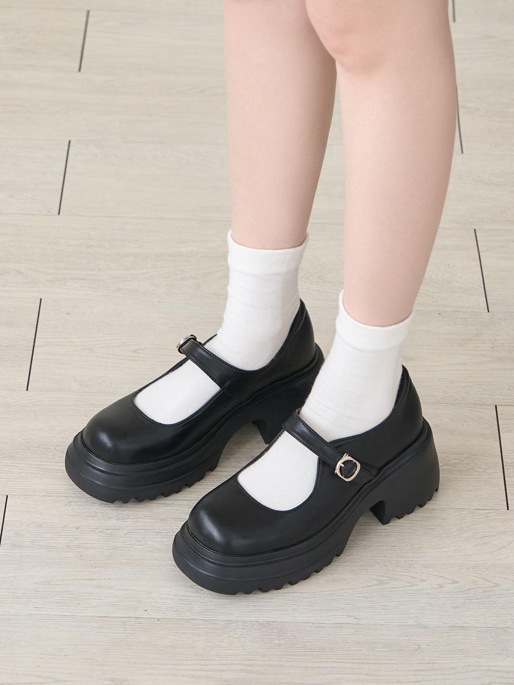 氧氣美女增高加厚底瑪莉珍鞋 黑色