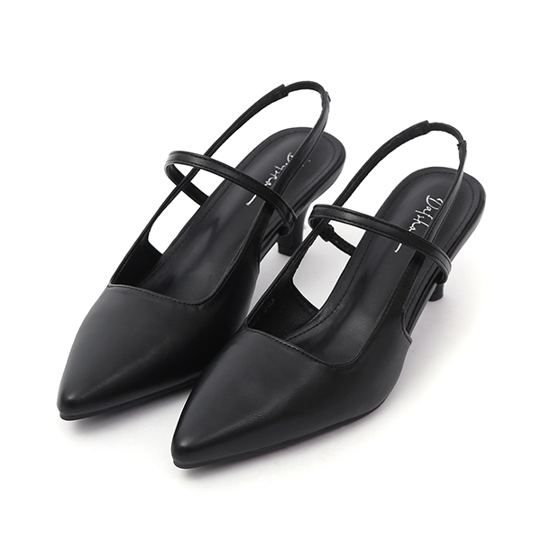 Pointed-Toe Low Heel Slingback Pumps Black