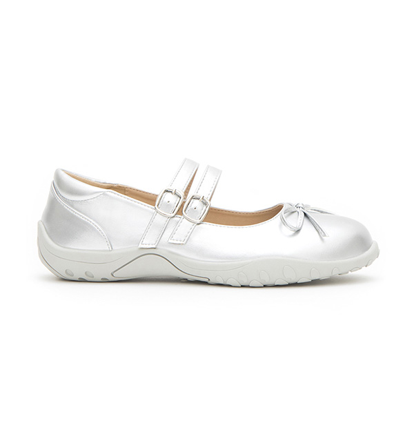 Double-Strap Athletic Ballet Flats Silver