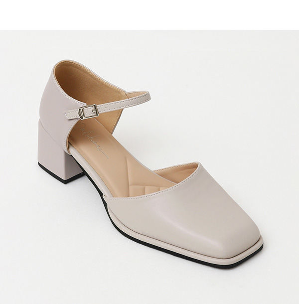 4D Cushioned Square Heel Cut-out Mary Jane Shoes Grey