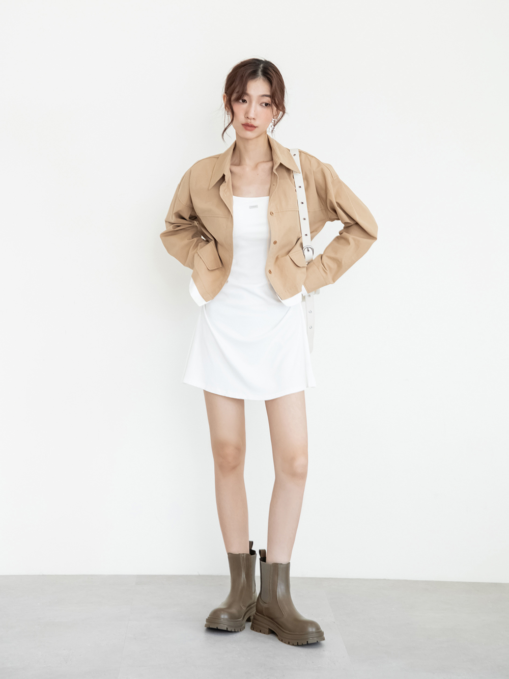 百搭氣場小釦環切爾西短靴 灰色