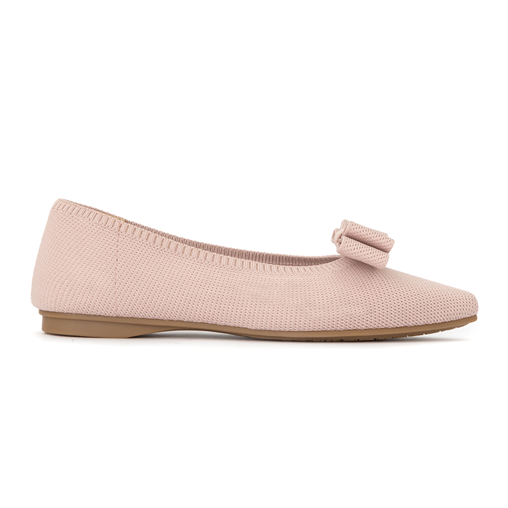 【3D零感雲織鞋】尖頭可拆卸蝴蝶結平底鞋 裸膚粉