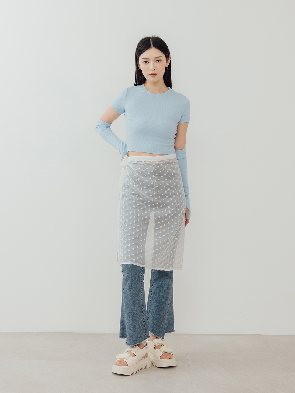 寬帶魔鬼氈空氣海綿啵啵Q軟涼鞋 米白