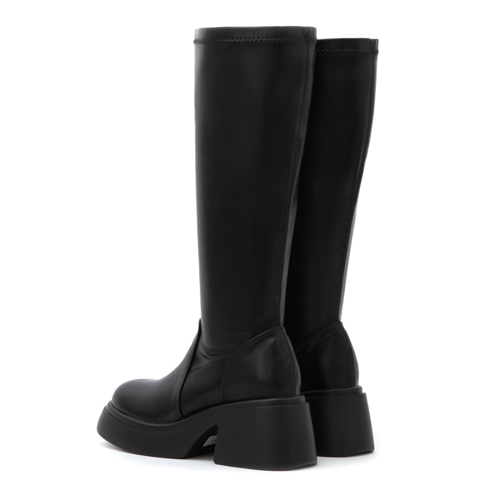 【加寬筒圍】明星舞台輕量加厚底長靴 黑色