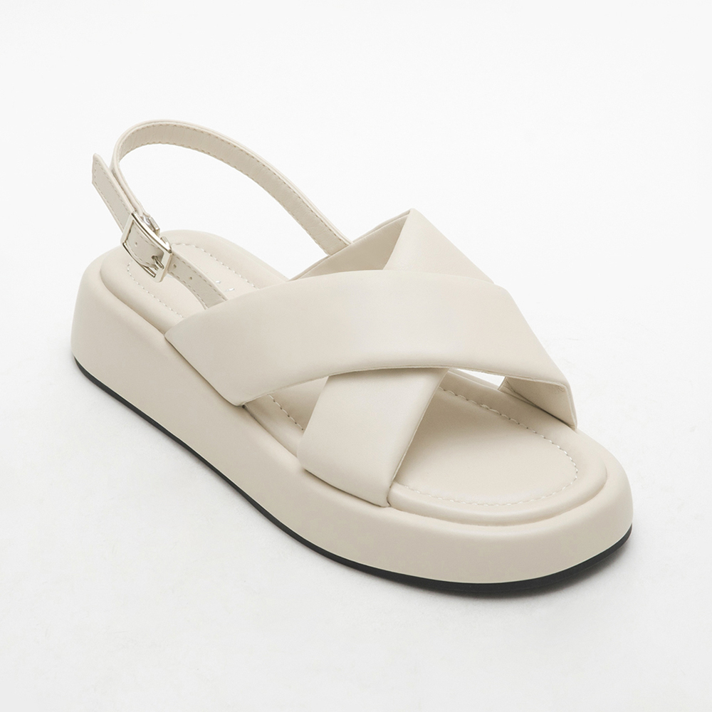 Pastel Wide Band Cross-Straps Soft Sandals Beige