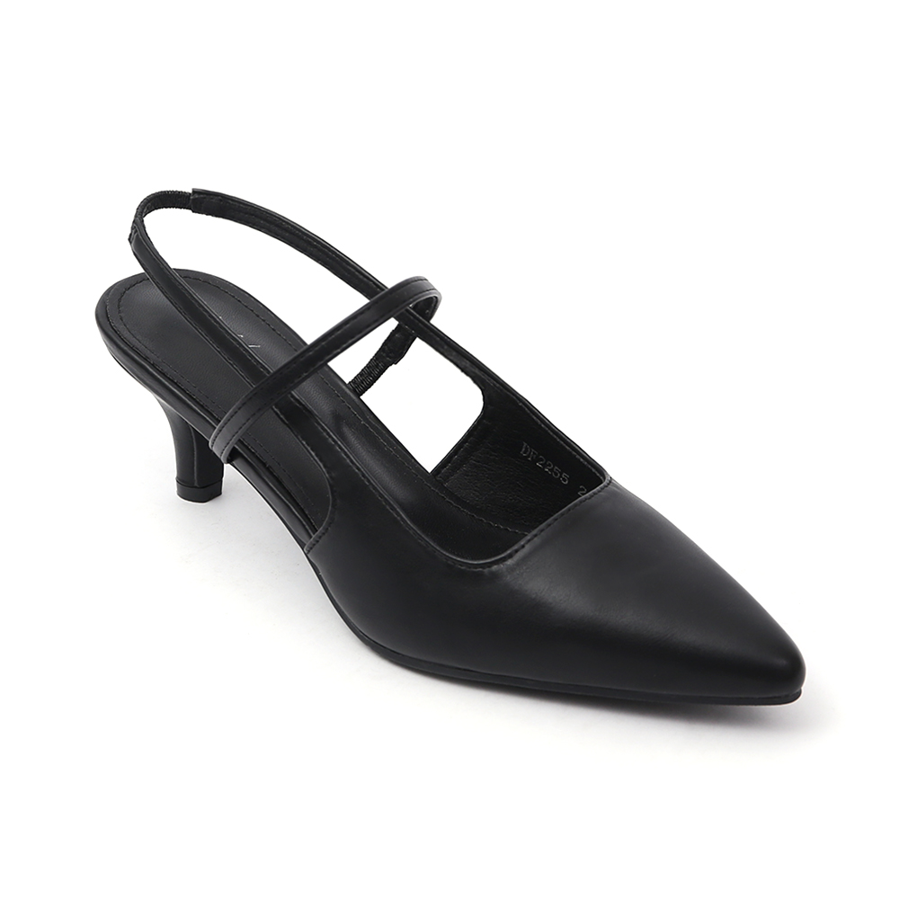 Pointed-Toe Low Heel Slingback Pumps Black