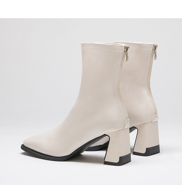 Plain Square Toe High Heels Slimming Boots Vanilla