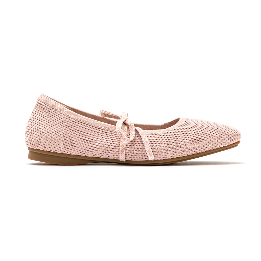 【3D零感雲織鞋】綁帶方頭瑪莉珍鞋 裸膚粉