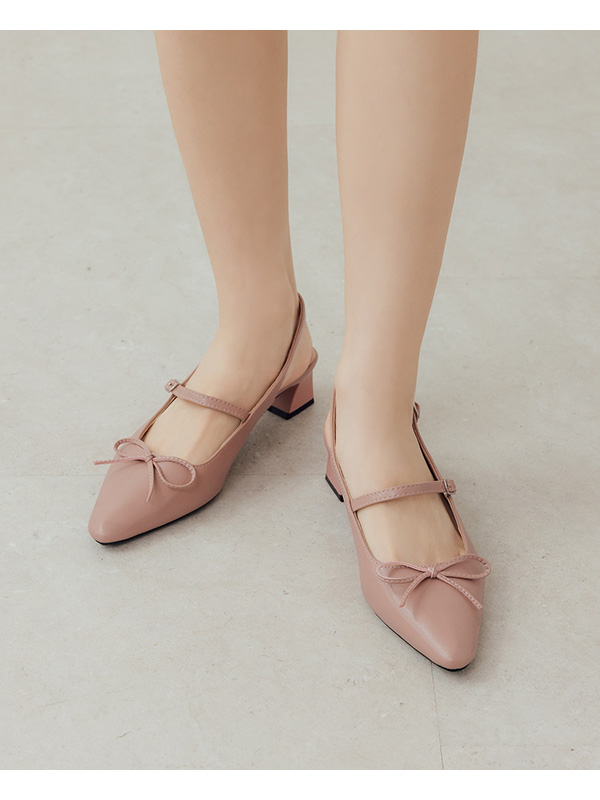 Bow Tie Pointed Toe Slingback Heels 粉