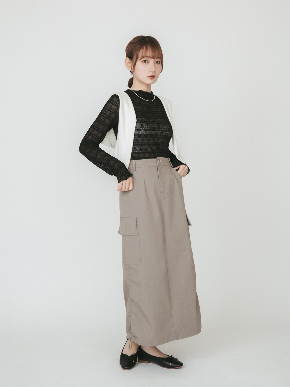 浪漫花釦．小蝴蝶結平底芭蕾娃娃鞋 時尚黑