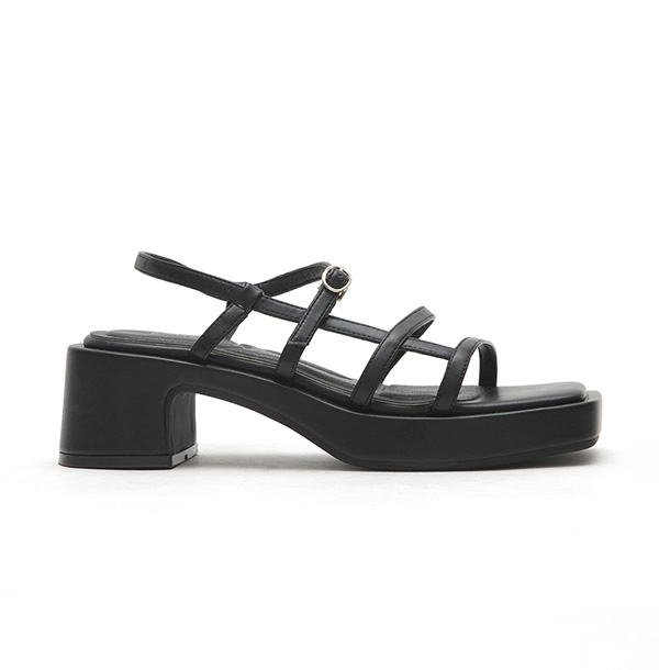 Square-Toe Strappy Platform Sandals Black