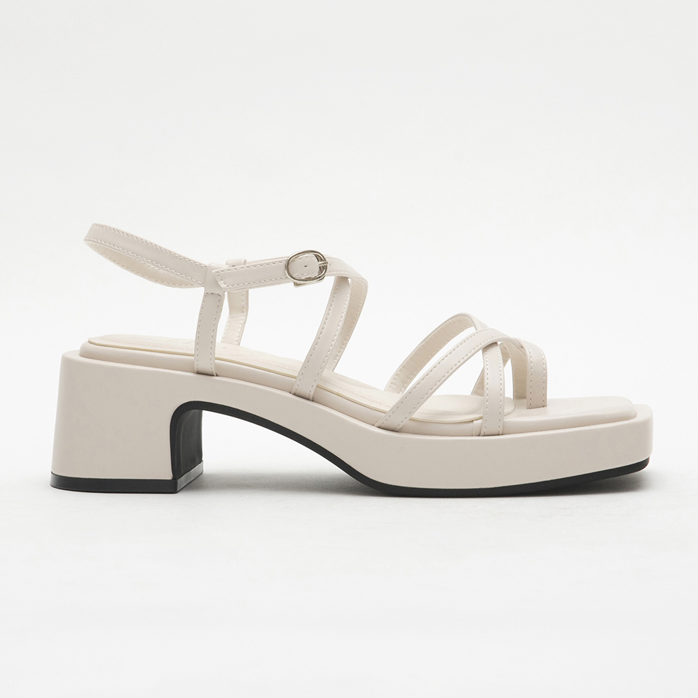 Multilayered Thin Strap Mid-Heel Sandals Beige