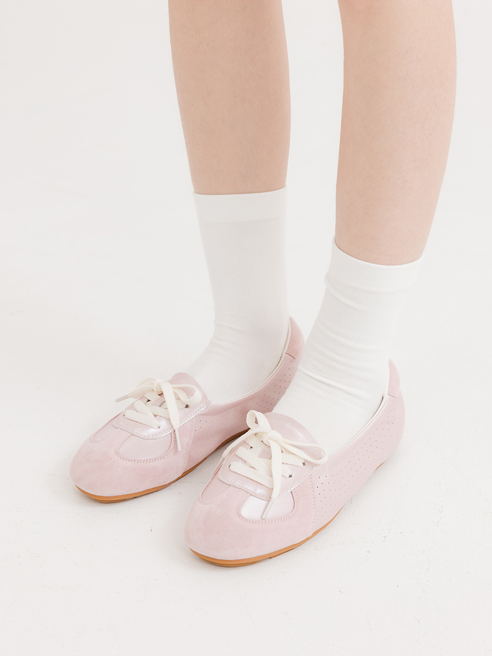 粉彩系列真皮綁帶淺口休閒鞋 粉色