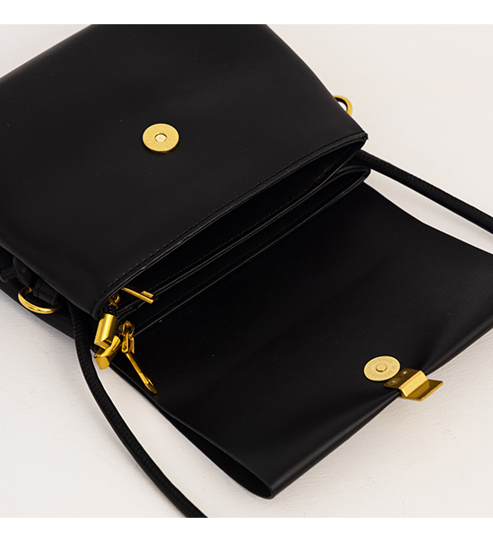 Soft Leather Gold Buckle Flip Bag Black