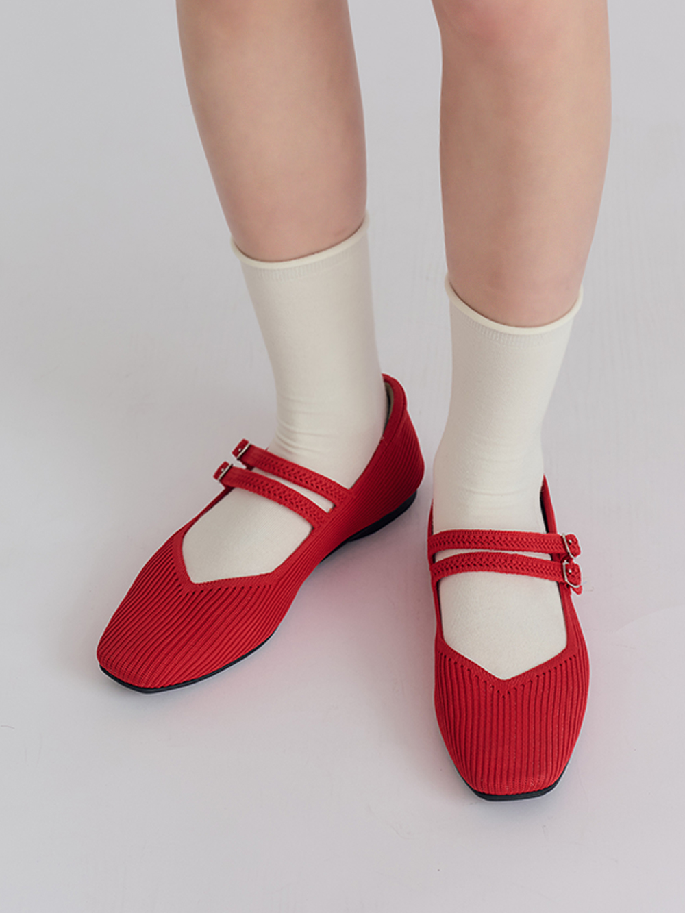 【3D零感雲織鞋】雙帶方頭瑪莉珍鞋 熱戀紅