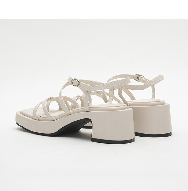 Multilayered Thin Strap Mid-Heel Sandals Beige