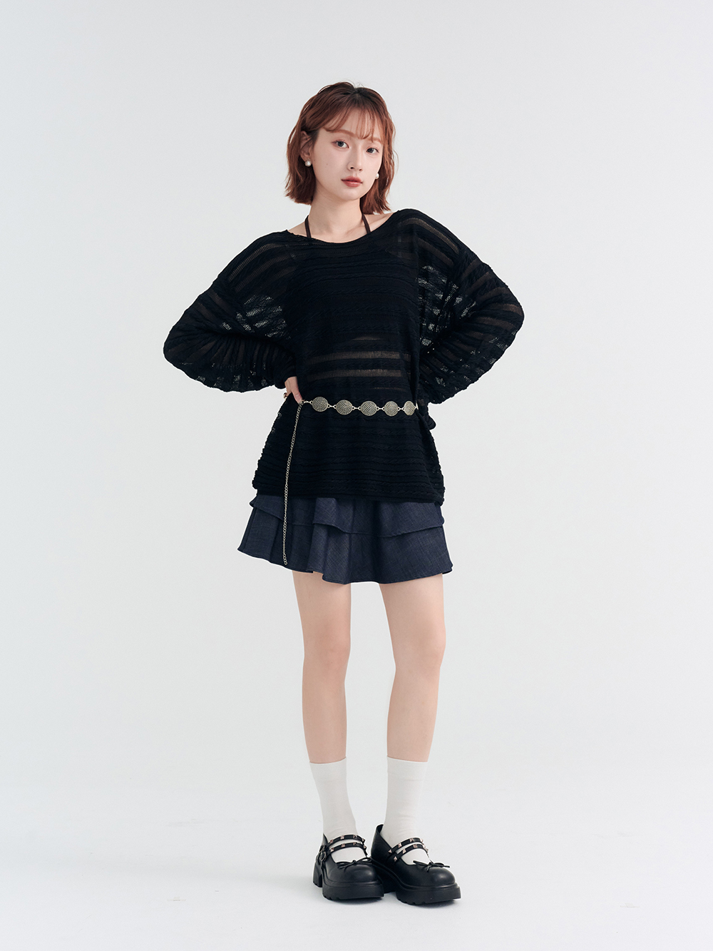 暗黑甜心鉚釘厚底瑪莉珍鞋 黑色