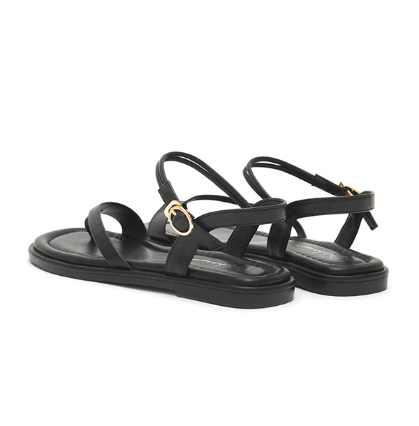 Chic Style Diagonal Strap Toe-Loop Flat Sandals Black