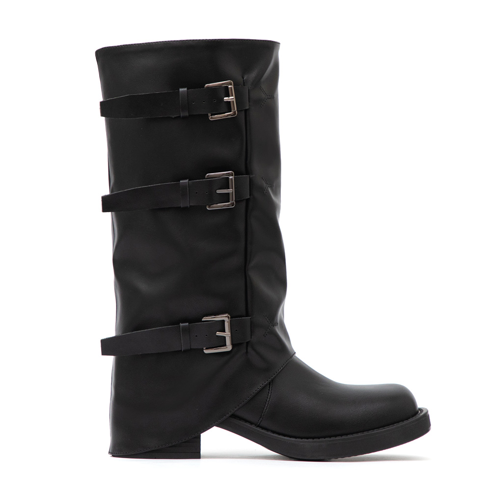 酷颯有型三釦環中筒機車褲管靴 黑色