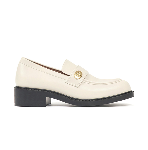 Gold Buckle Round-Toe Loafers Vanilla