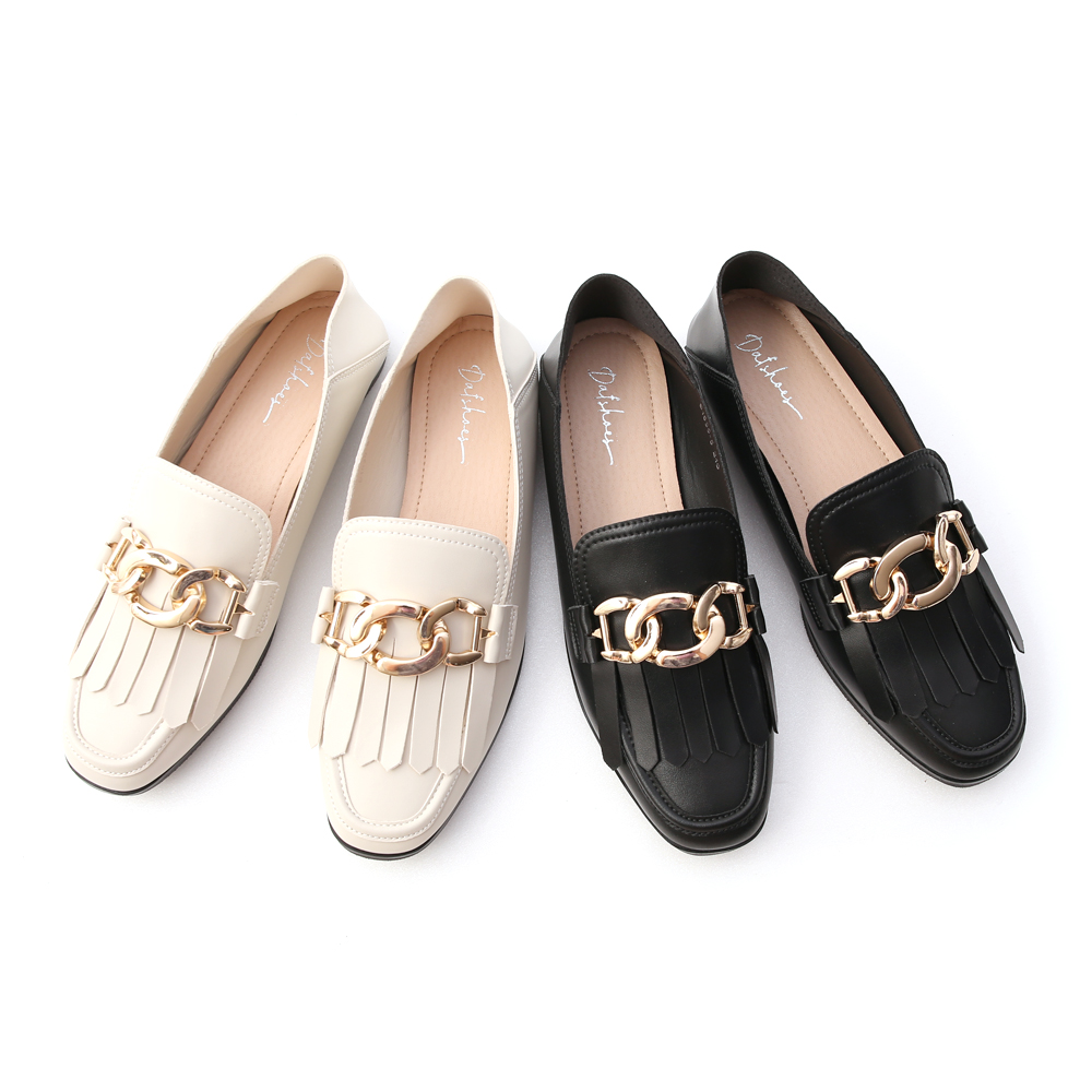 Metal Chain Fringed Loafers Black