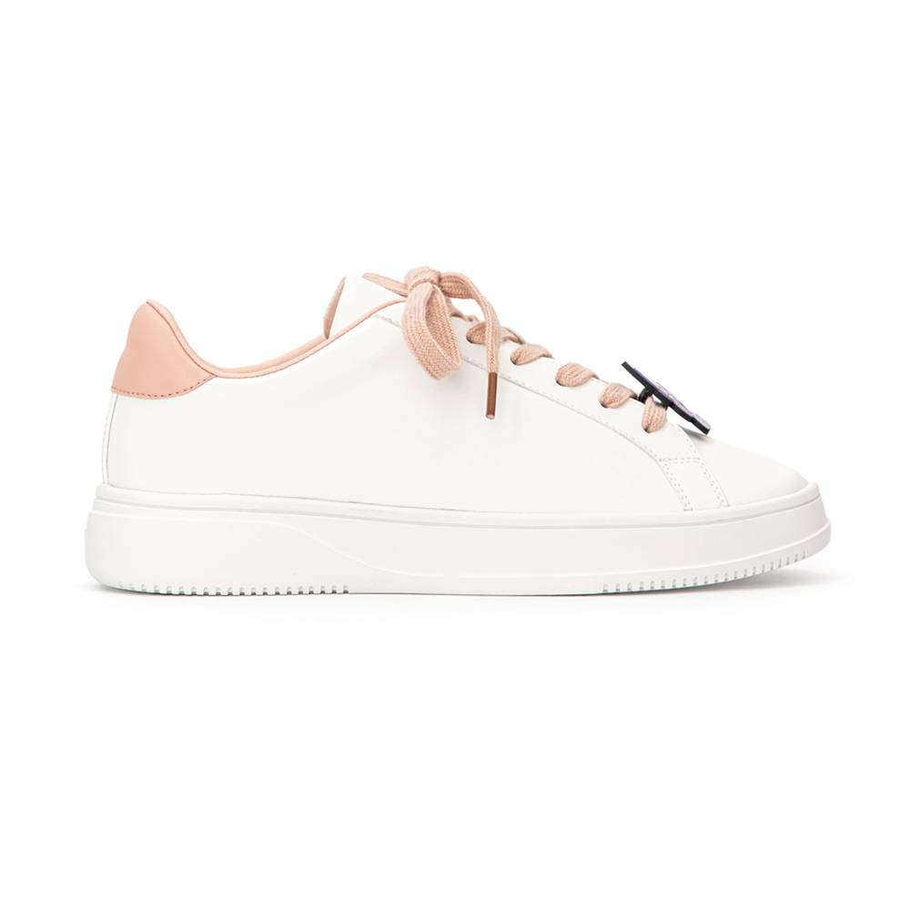 【Disney】牡蠣寶寶雙色鞋帶小白鞋 草莓粉