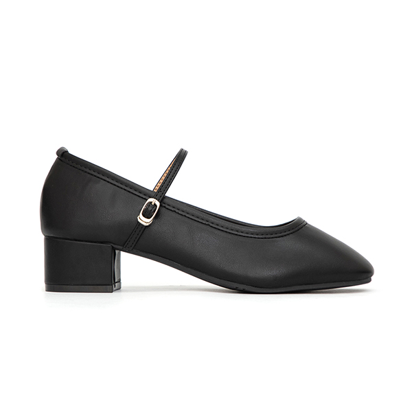 甜蜜蜜方頭氣質粗跟瑪莉珍鞋 黑色