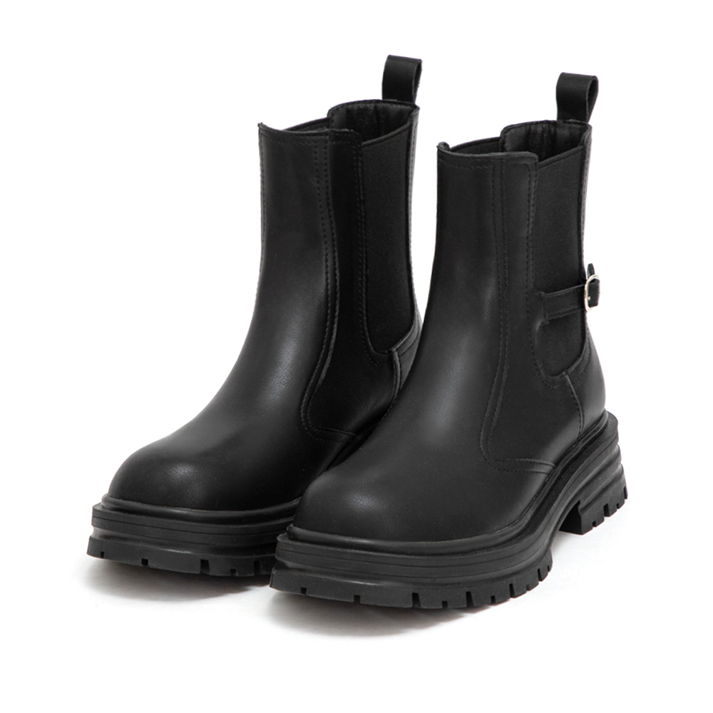 百搭氣場小釦環切爾西短靴 黑色