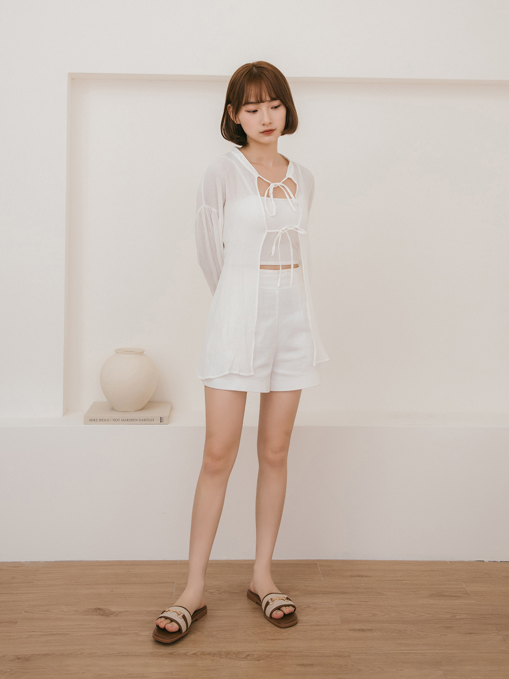 貴婦下午茶．草編拼接馬銜釦平底拖鞋 潮流棕