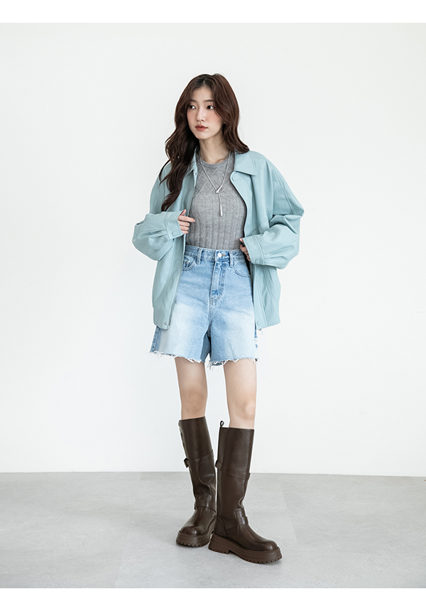 復古騎士釦環排釦機車長靴 咖啡