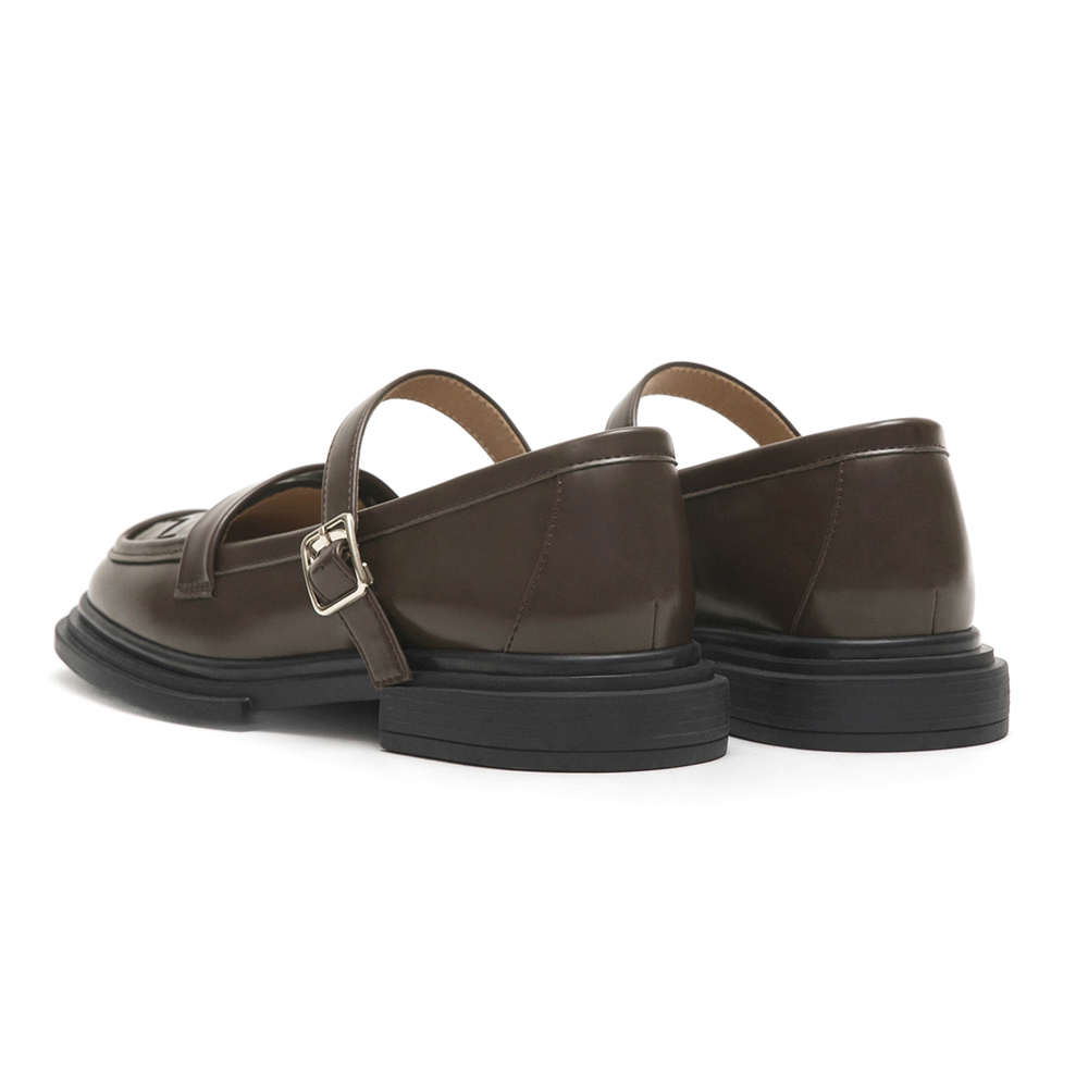 棋盤格編織樂福瑪莉珍鞋 咖