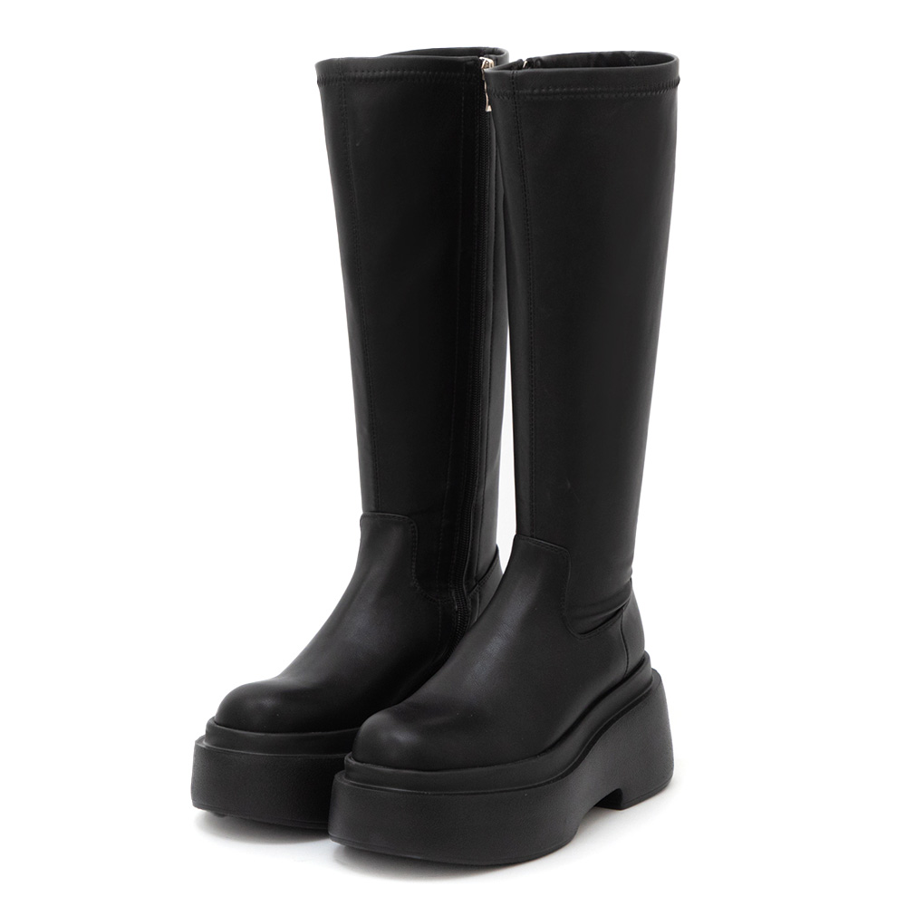 【加寬筒圍】時髦大長腿加厚底長靴 黑色