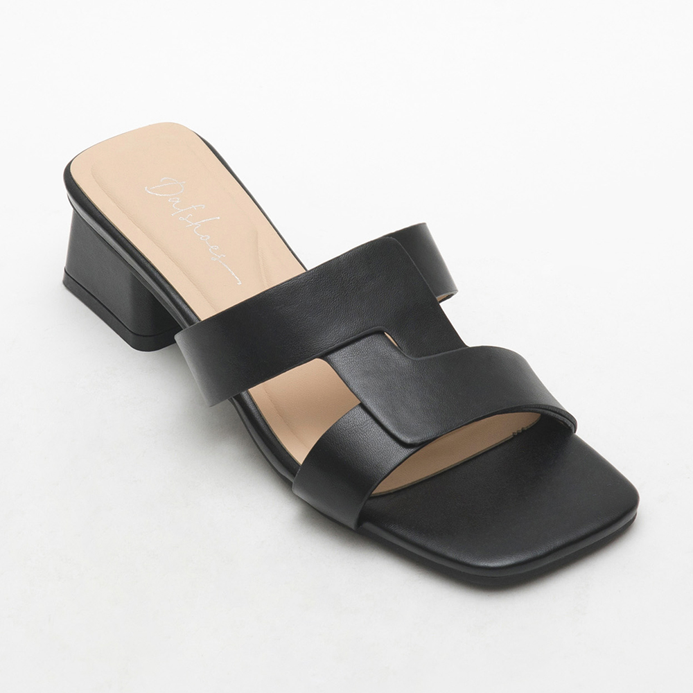 4D Cushion Patchwork Square-Toe Low-Heel Sandals Black