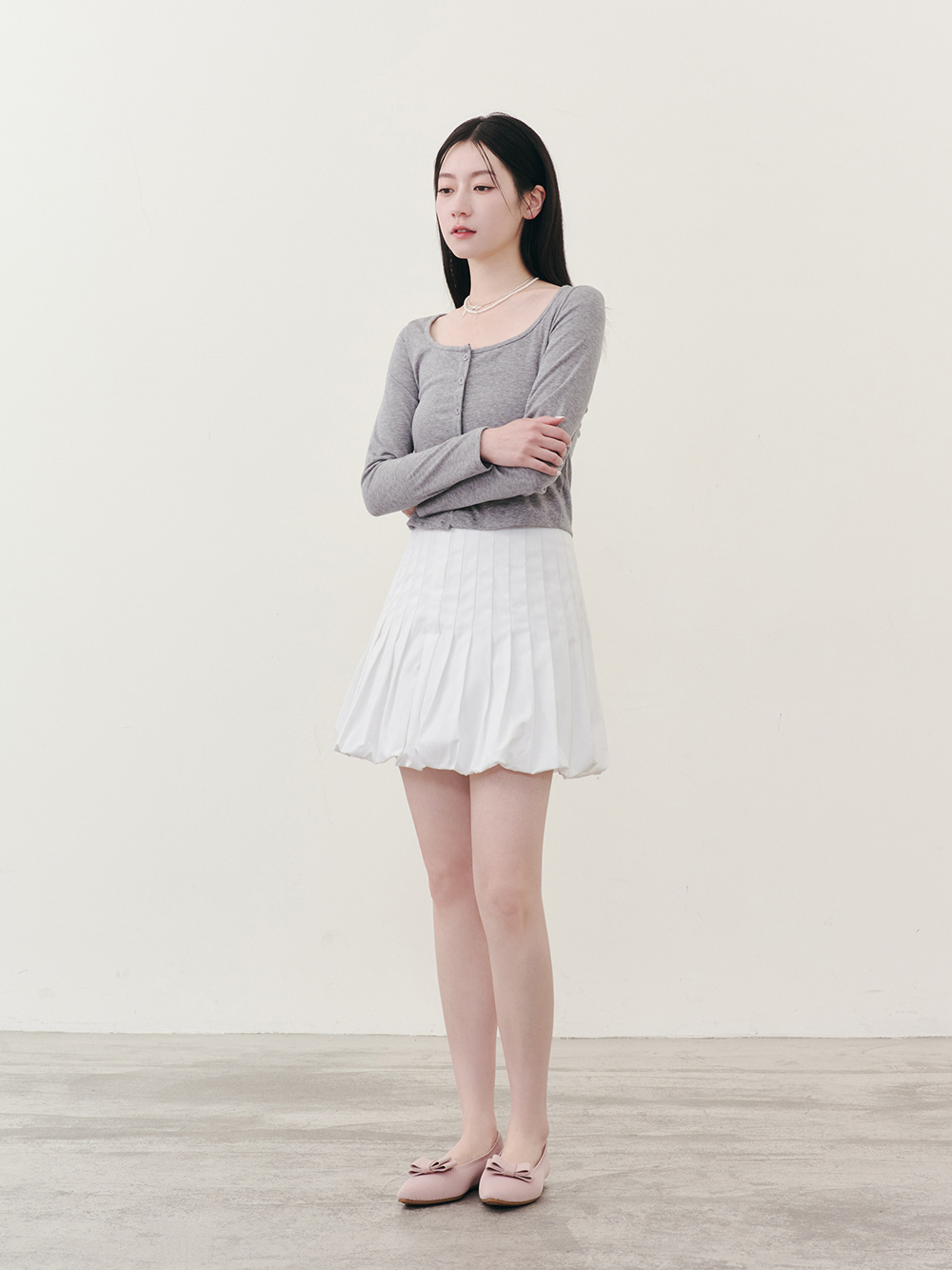 【3D零感雲織鞋】尖頭可拆卸蝴蝶結平底鞋 裸膚粉