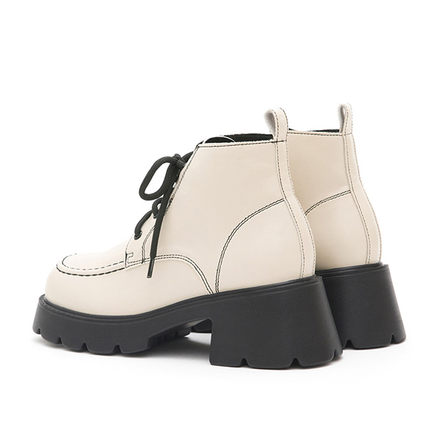 Contrast Stitched Chunky Lace-up Boots Cream