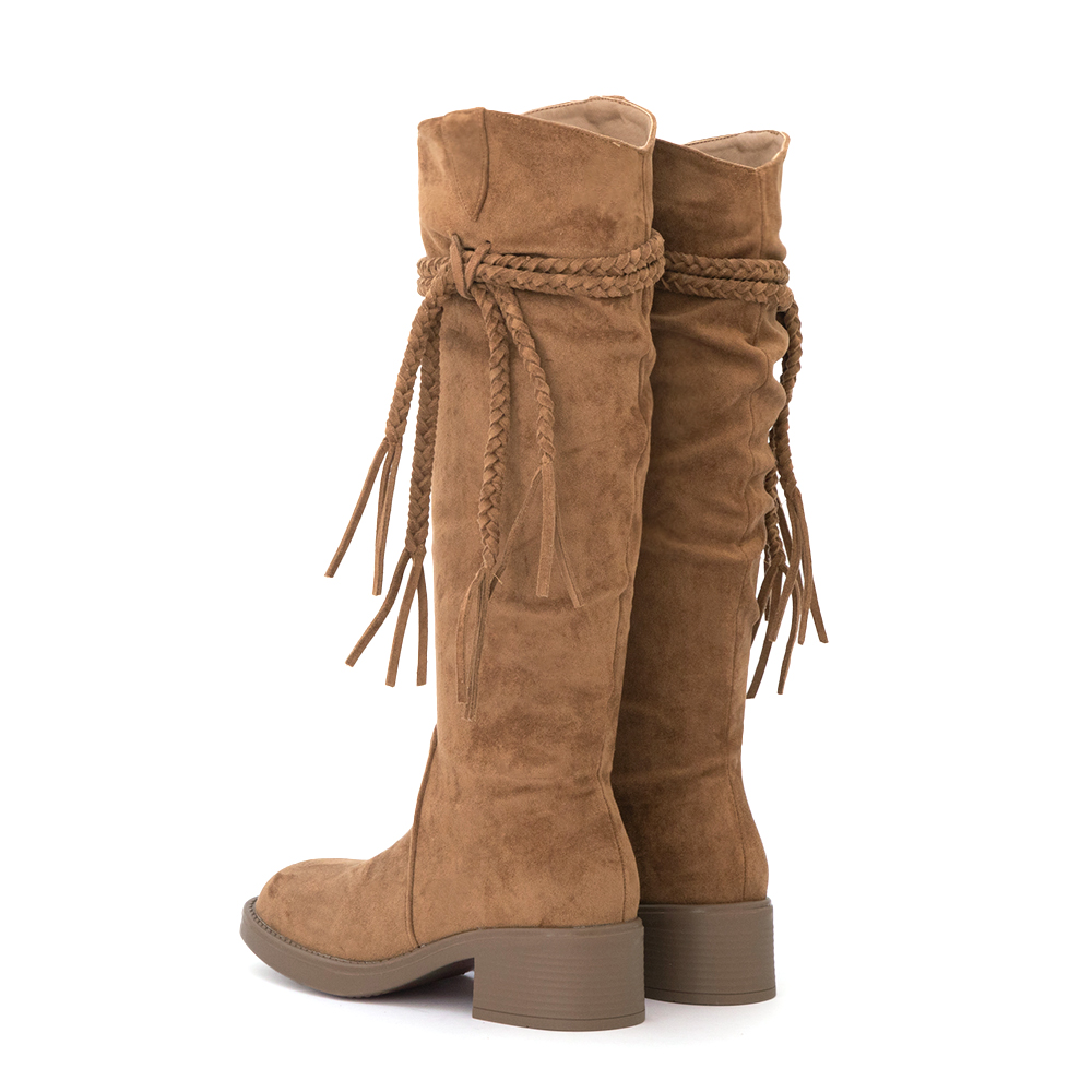 沙漠游牧風流蘇V口西部長靴 棕色