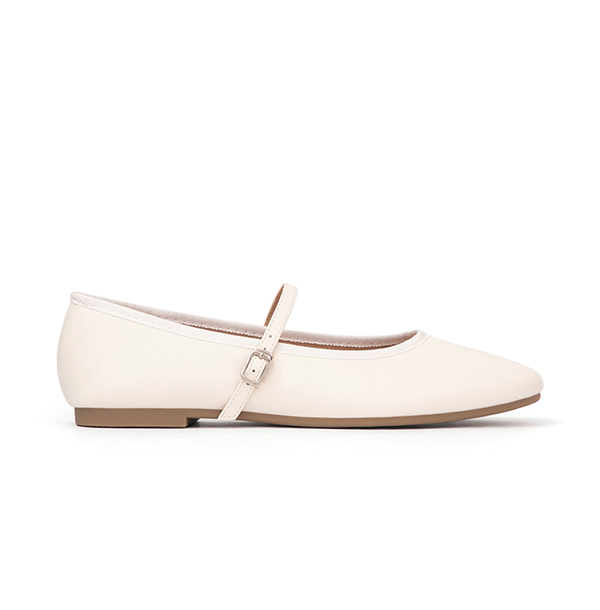 奧黛麗小圓頭平底瑪莉珍鞋 米白色