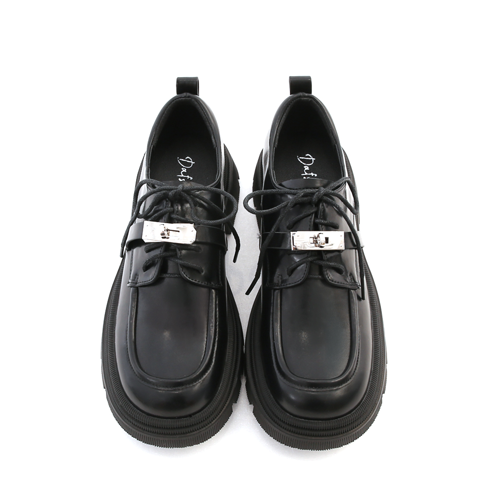 Metal Lock Platform Lace-Up Derby Shoes Black