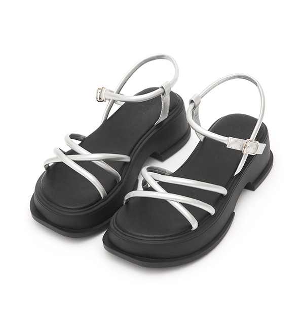 Cross-Strap Platform Sandals Silver