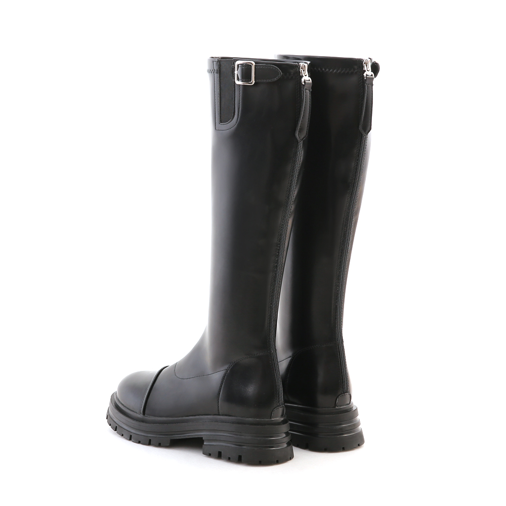 Side-Buckle Below-the-knee Tall Boots Black