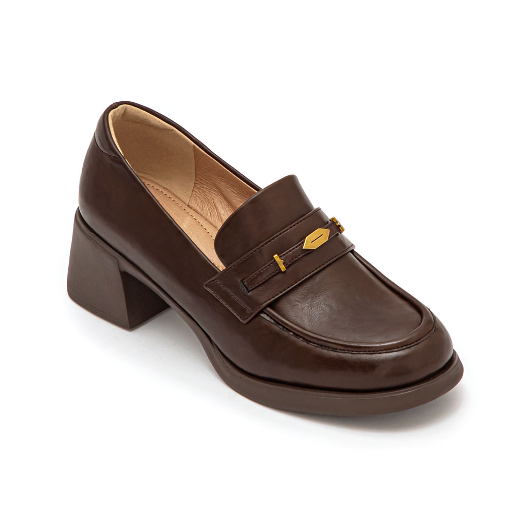 【真皮系列】親膚空氣棉小金葉樂福鞋 咖啡色