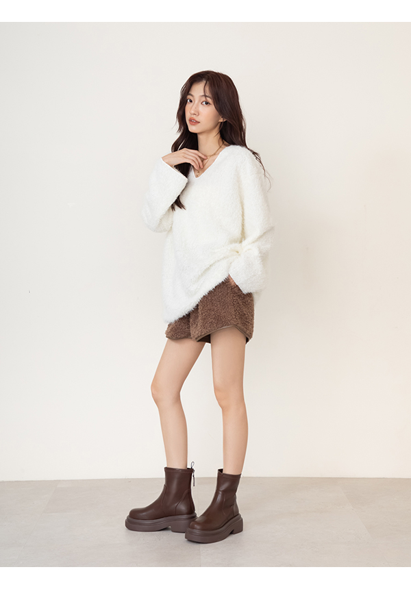 安可返場輕量底素面瘦瘦短靴 咖啡色