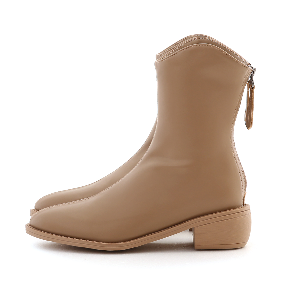 Plain V-Cut Pointed Toe Boots Beige