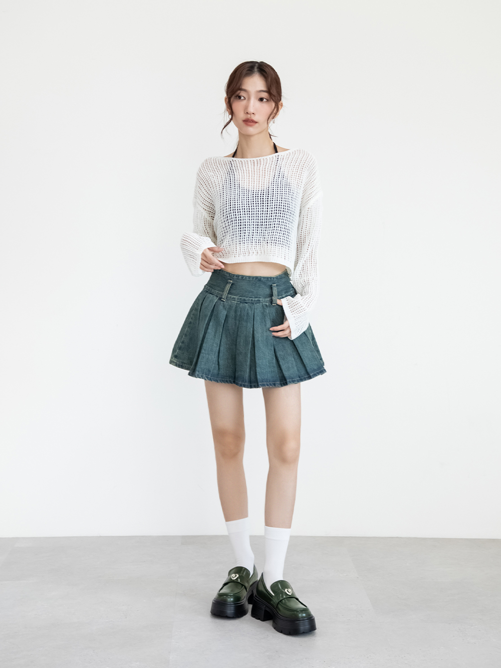 Love愛心釦飾厚底樂福鞋 綠色