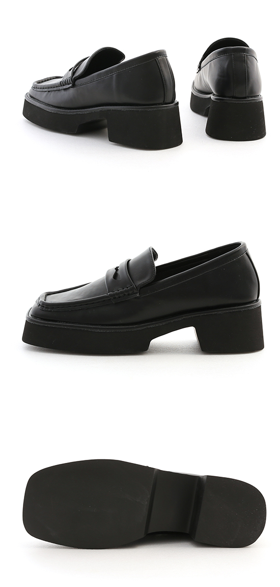 Square Toe Bulky Penny Loafers Black