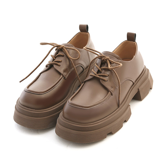 Thick Sole Lace-Up Derby Shoes Brown