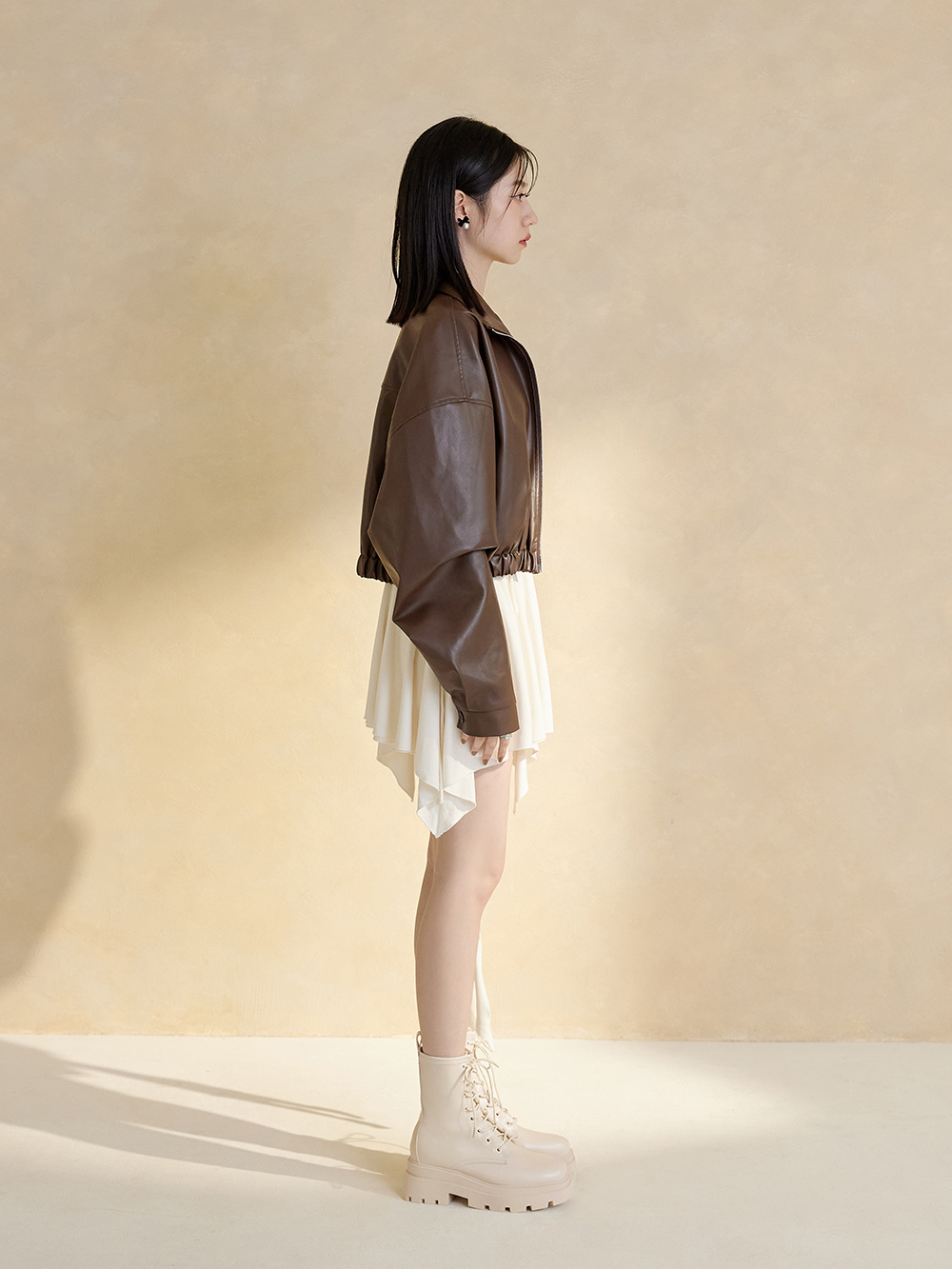 酷甜小妞．方糖鬆糕厚底綁帶短靴 香草米