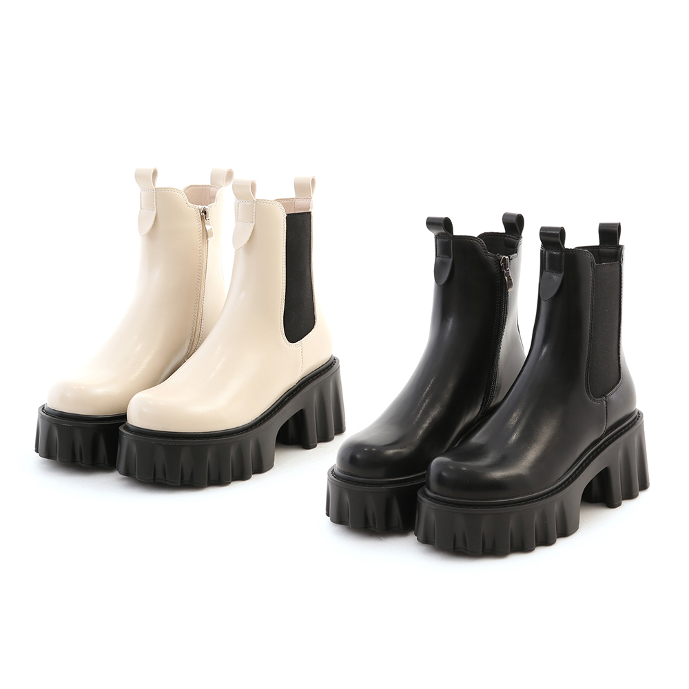 Zig-Zag Chunky Platform Chelsea Boots Vanilla │ D+AF Official